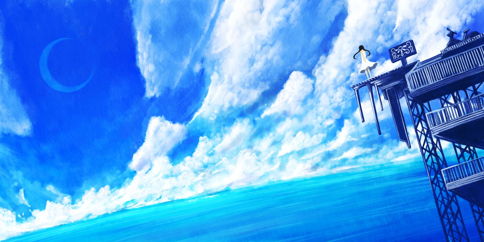 1058837 sea night anime girls blue wave  Rare Gallery HD Wallpapers