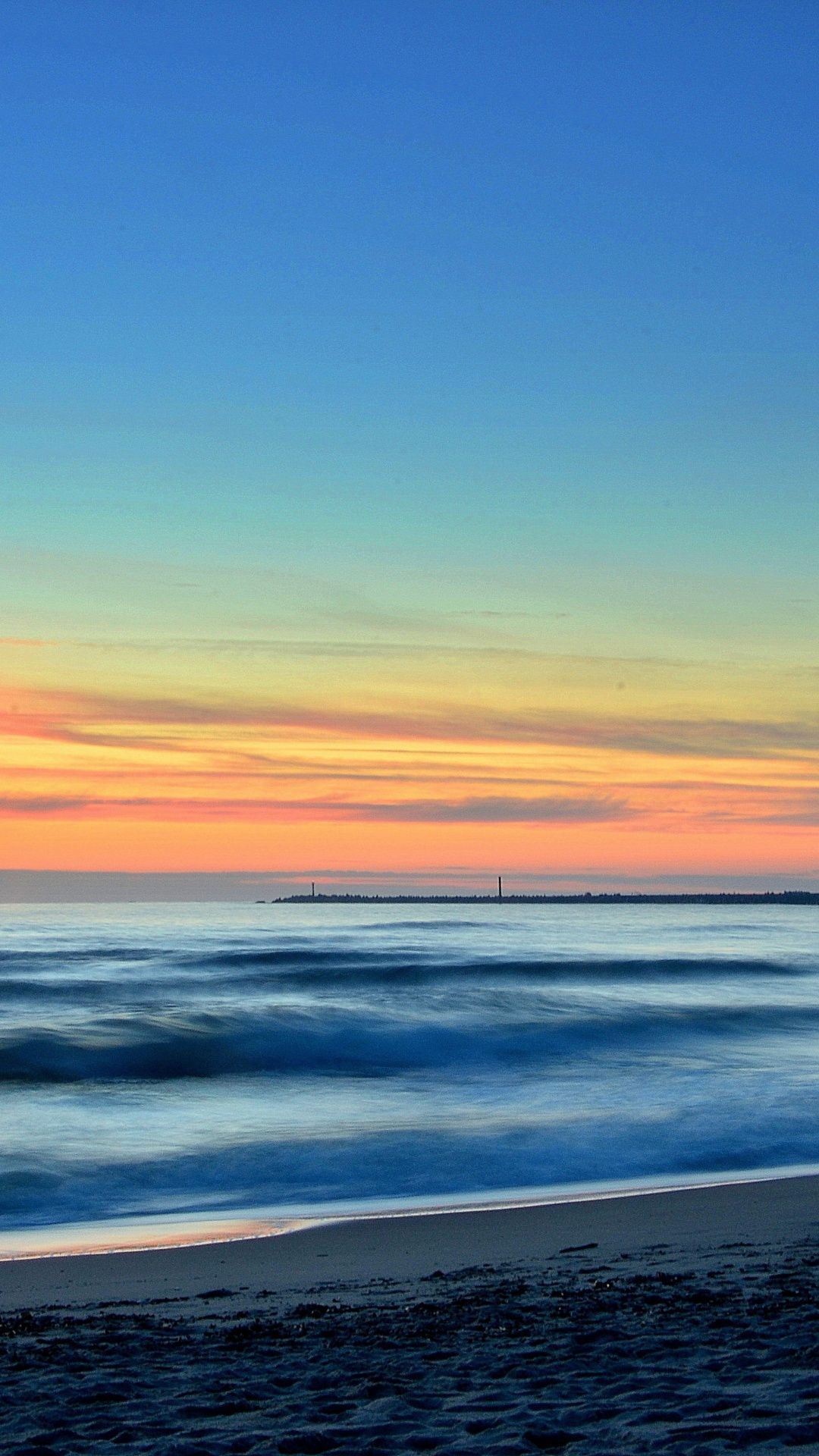 1080x1920 Beach, mist, blue orange sky, sunset, nature, 1080x1920 wallpaper