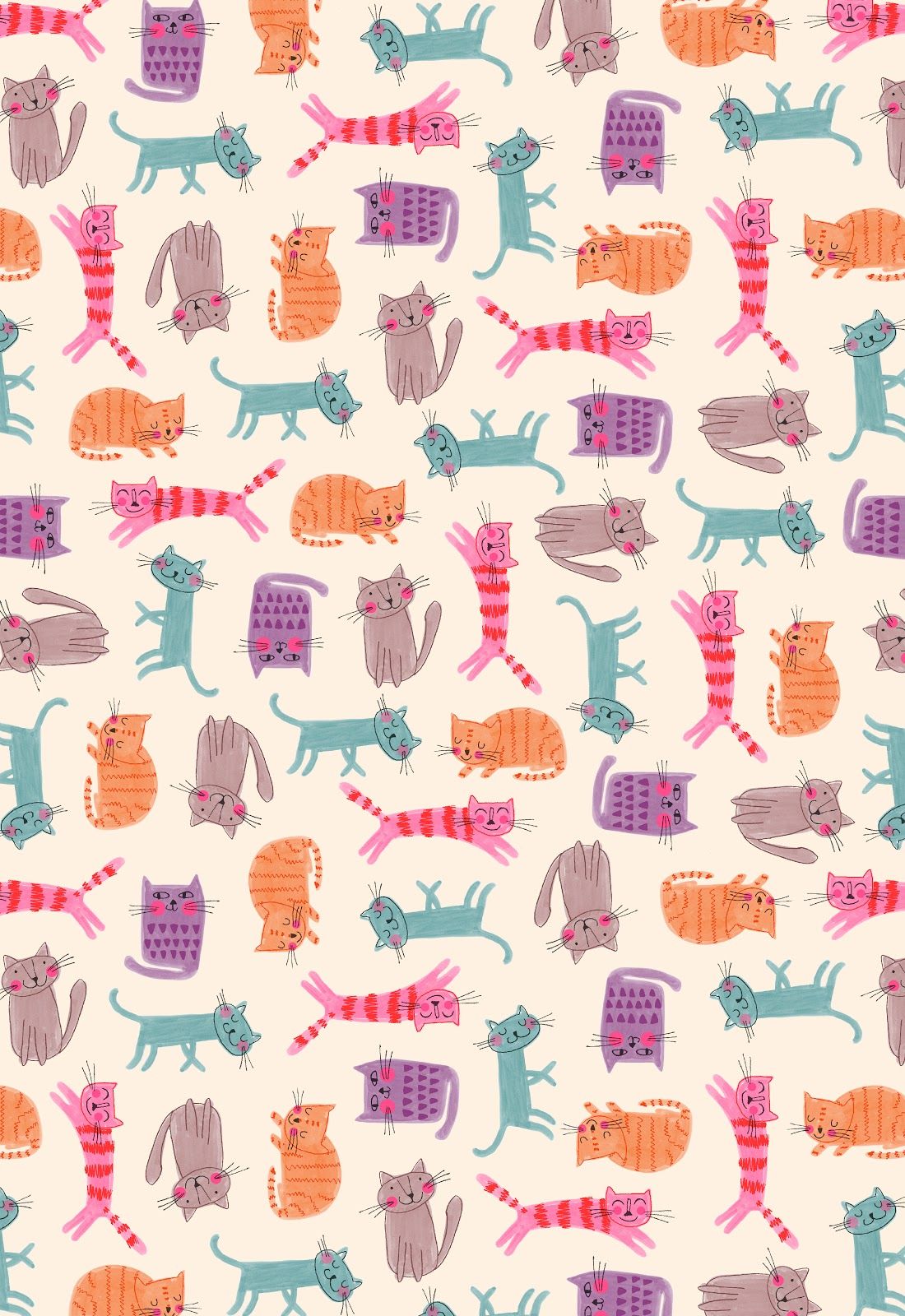 Blue Cool Cat Pattern Wallpaper  Hovia UK