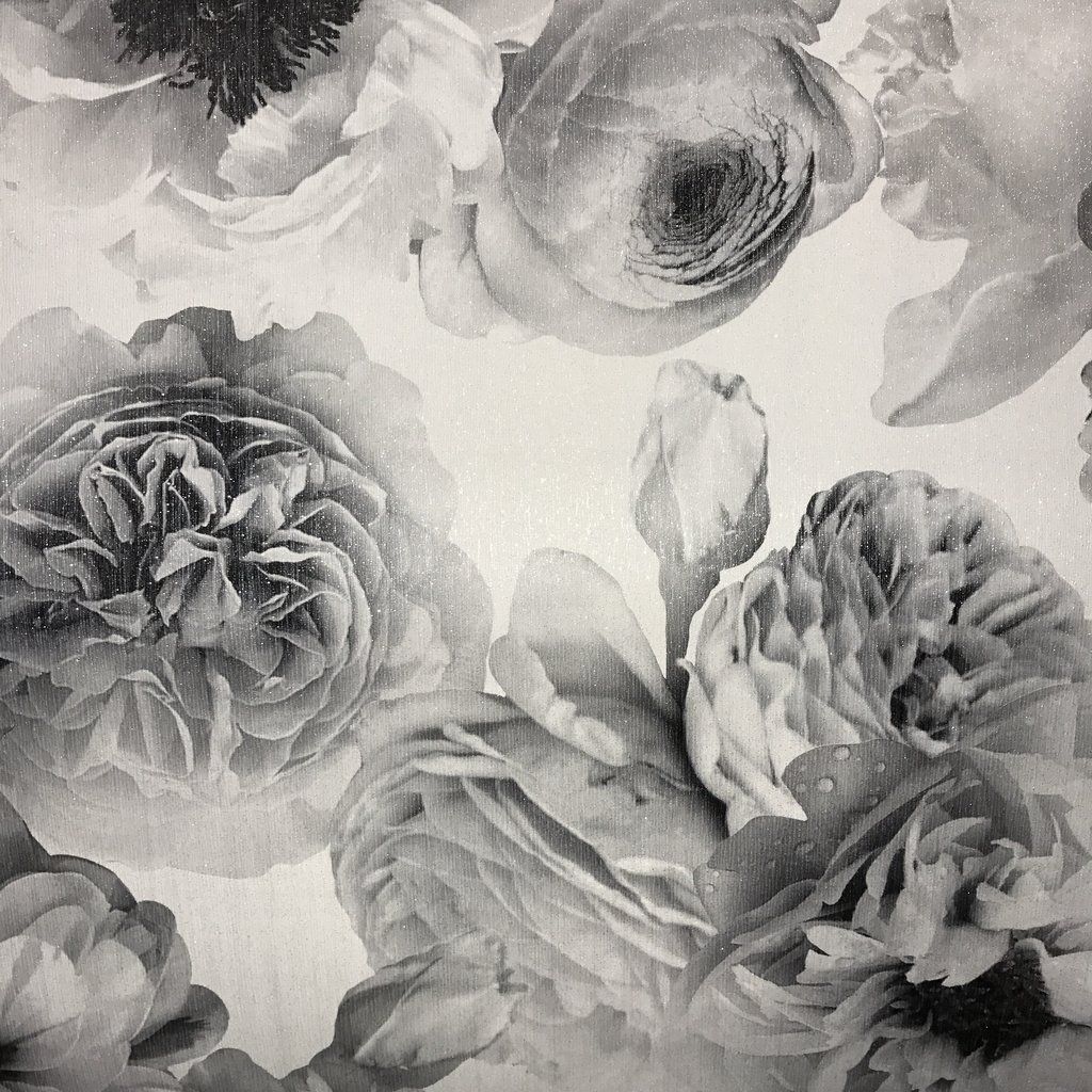 Arthouse Diamond Bloom Mono Floral Rose Black Grey Glitter Wallpaper 257001 