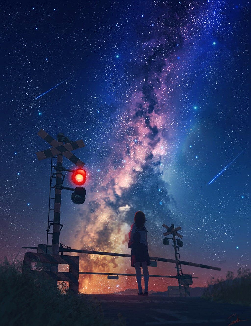 Night Time Nebula Galaxy Starry Sky Anime Painting