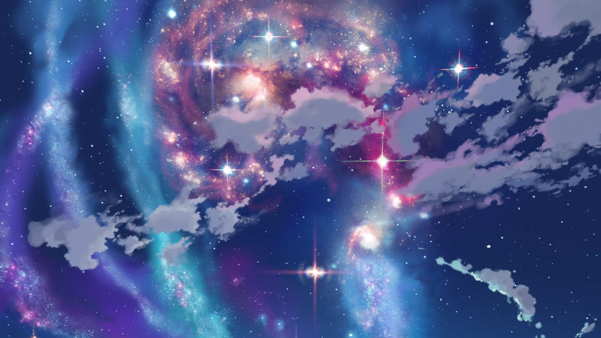 Made some anime space backgrounds anime style hd wallpaper of outer space  horizon glittering stars scattered about lilac colors    rStableDiffusion