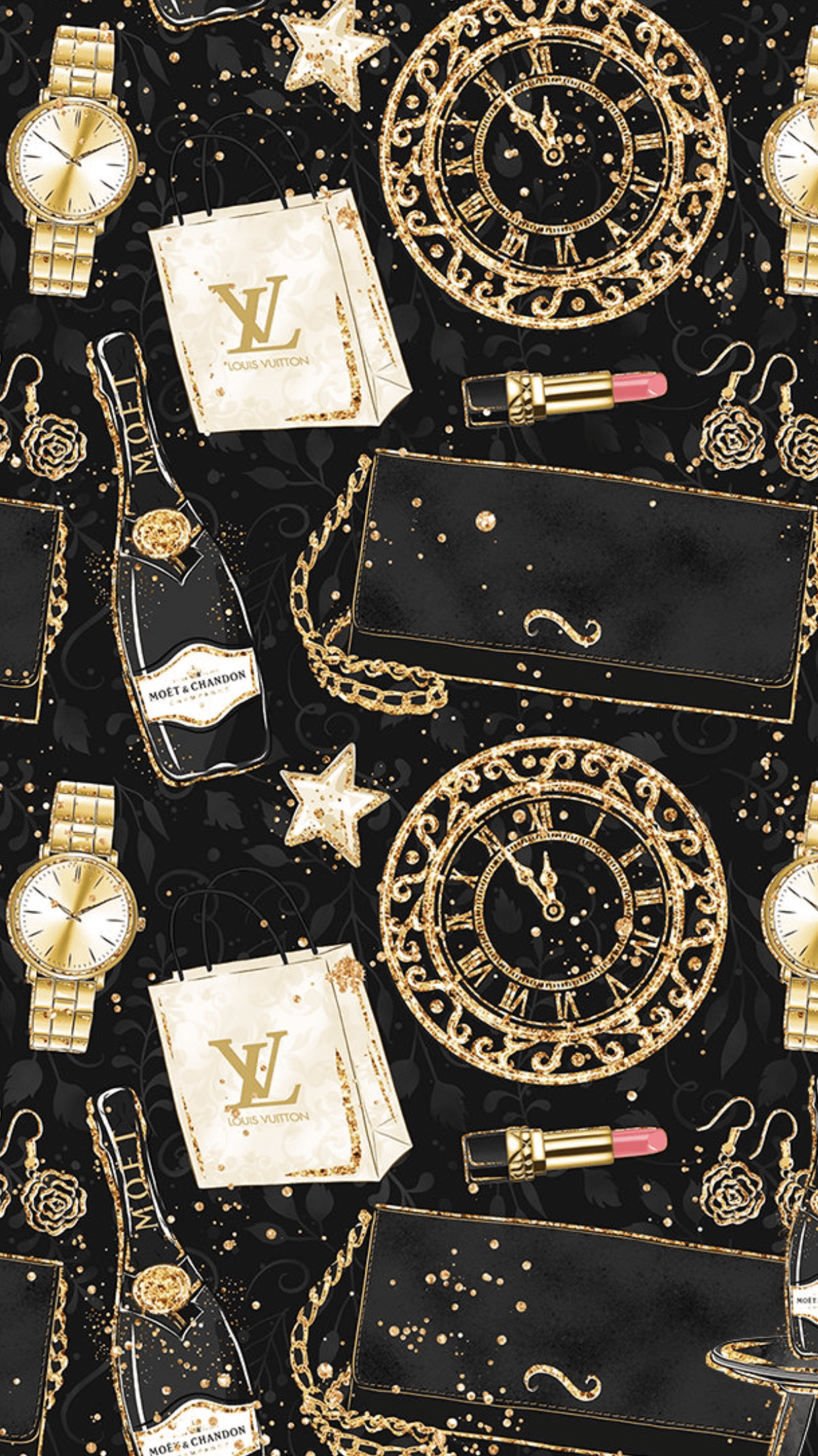 Louis Vuitton, black, gold, white, HD phone wallpaper