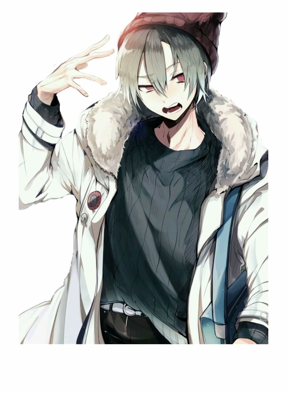 Anime boy, white hair, hoodie, smiling, necklace, gray eyes, Anime