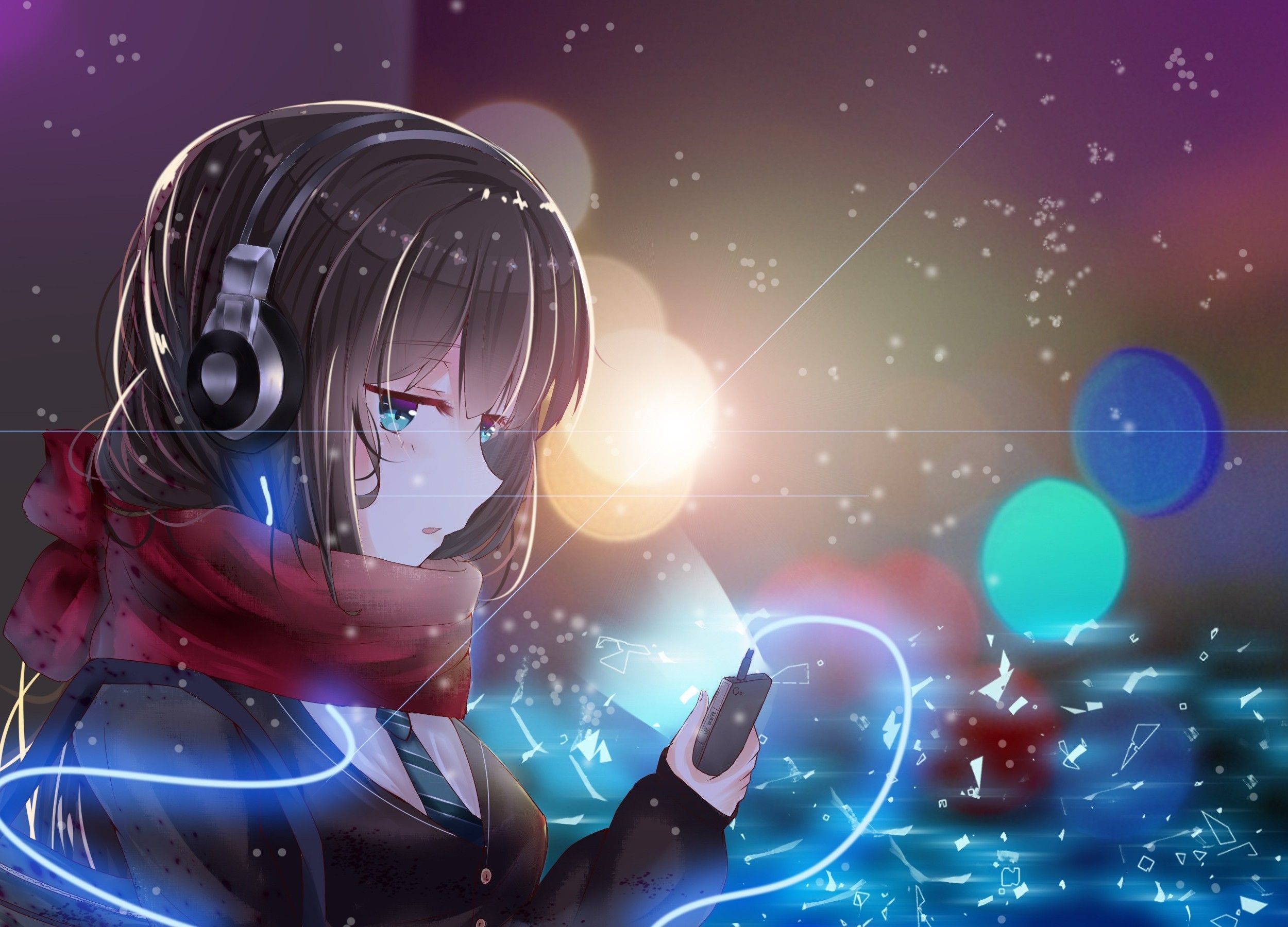 Anime Girl With Headphones HD wallpaper