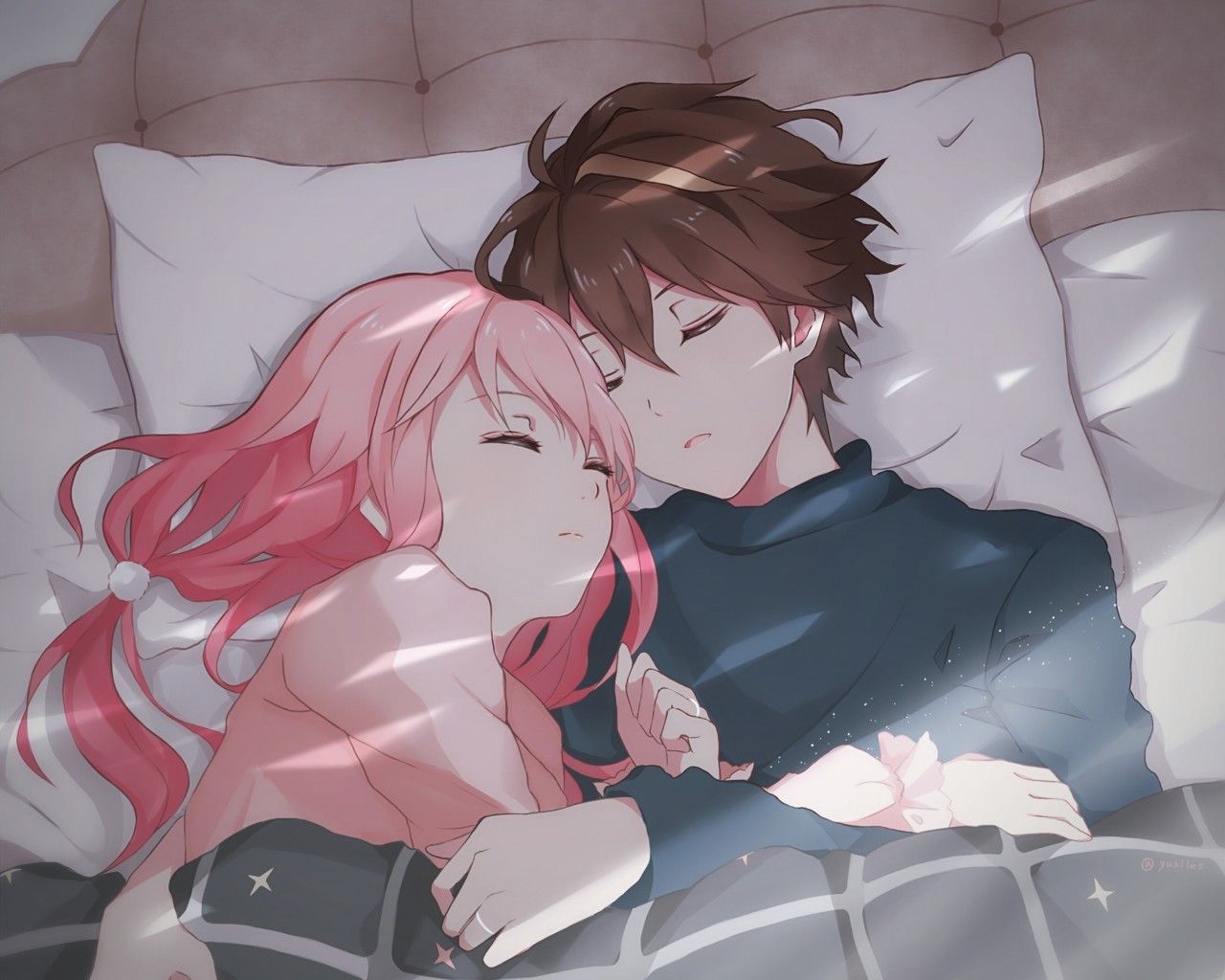 Couples sleeping together anime Hugging Cute