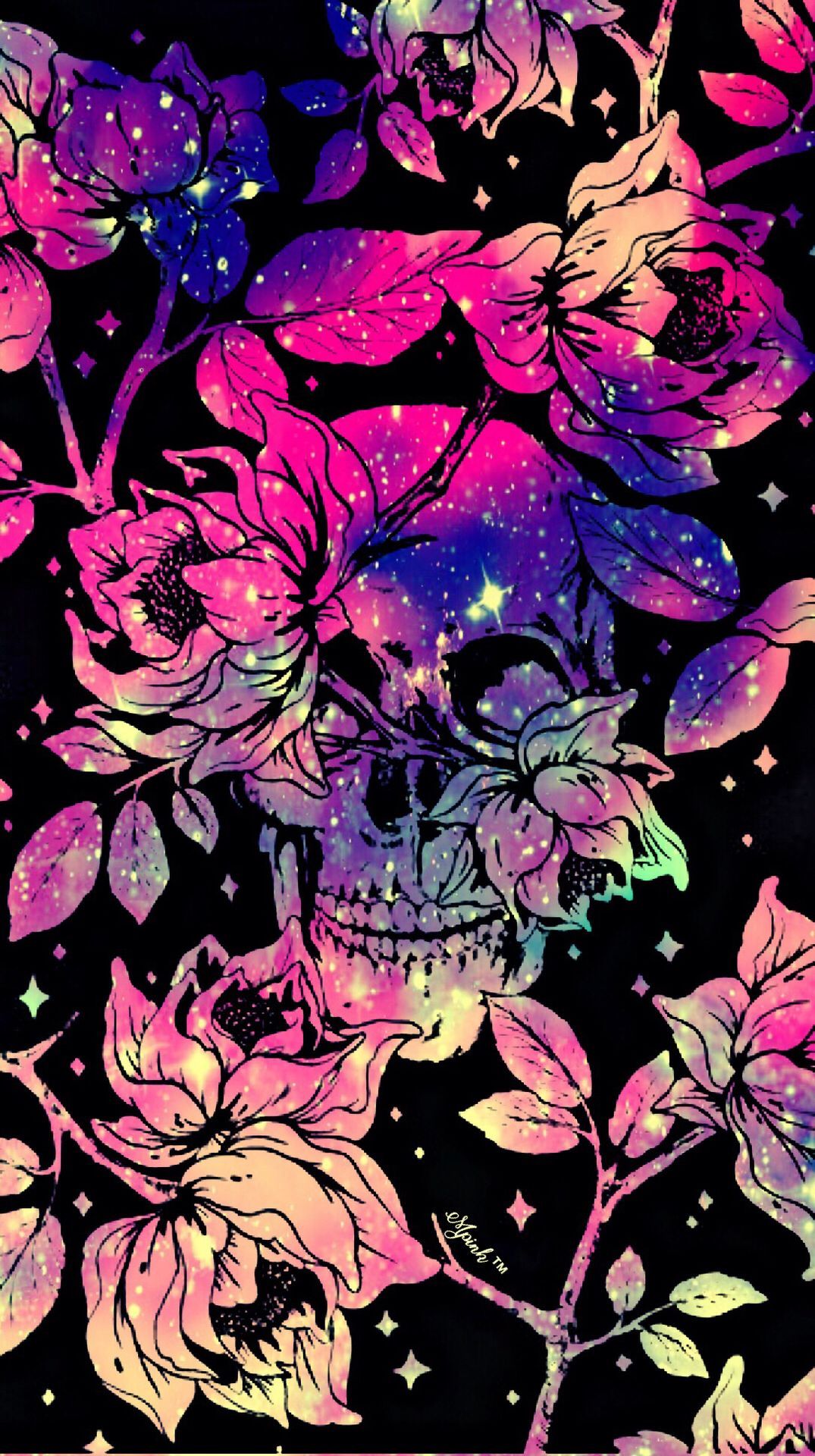 Dark Gothic Red Flower Artistic Skull Rose Design Wallpaper