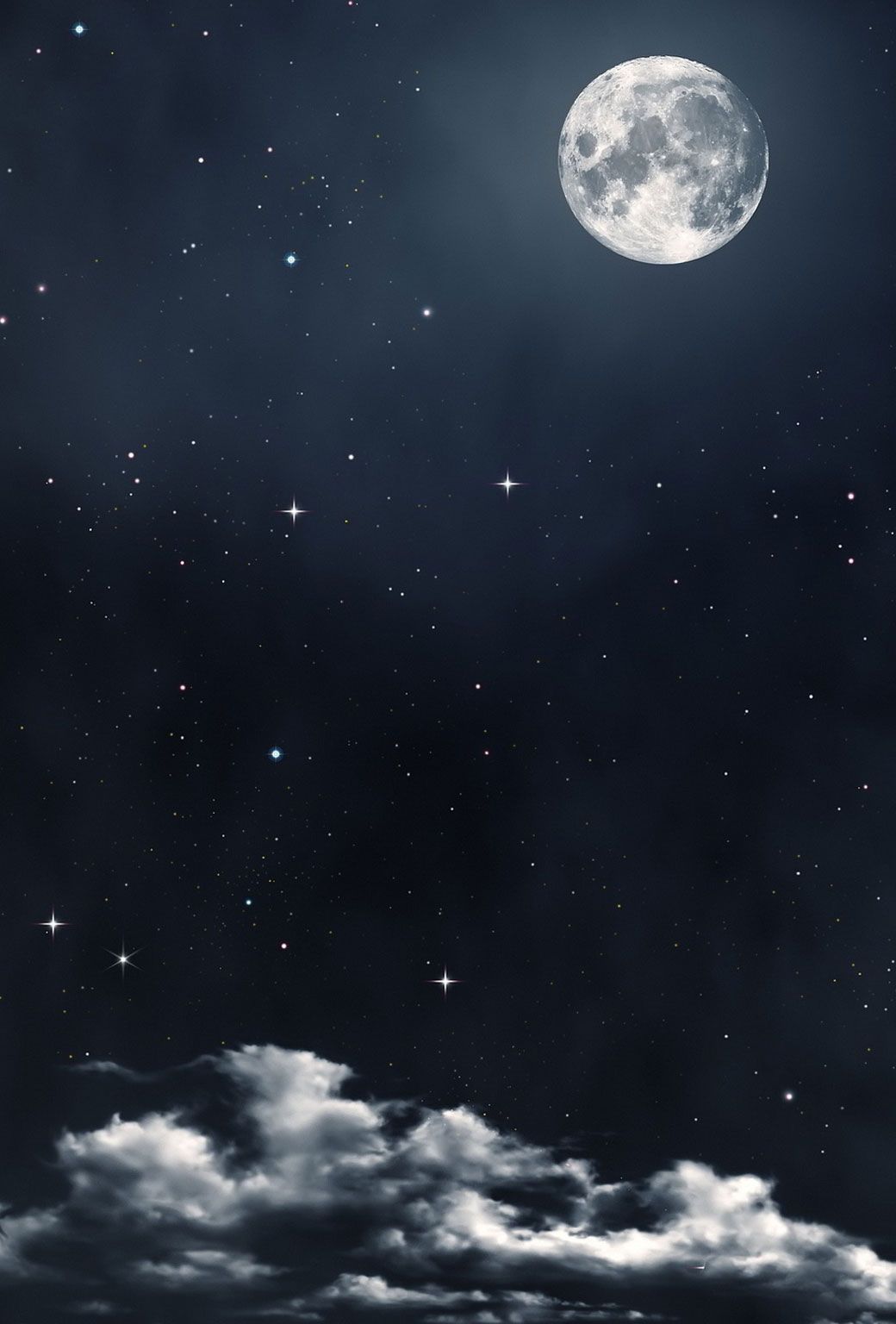 Mystical Bright Full Moon in the Midnight Sky with Stars Surrounded by  Dramatic Clouds Dark Background with Night Sky Moon Stock Image  Image of  color design 142376427