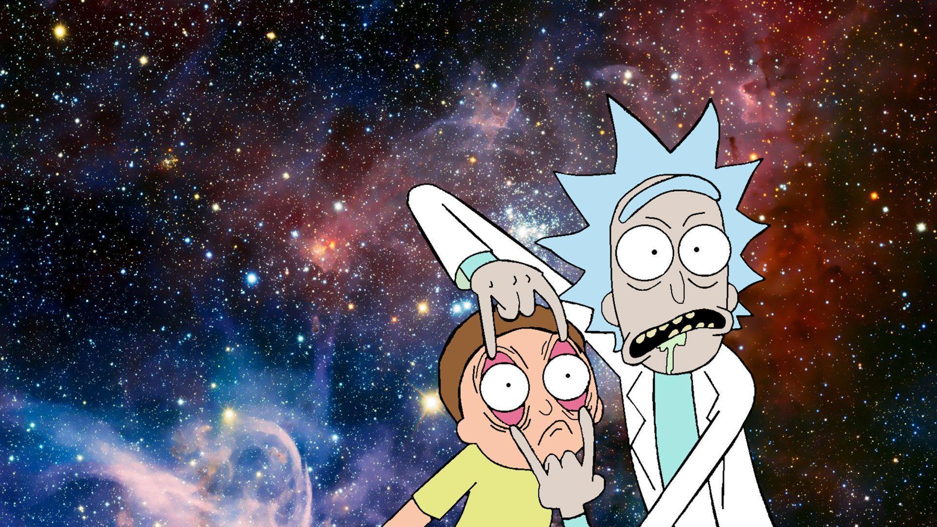 prompthunt Trippy Stoner Rick Sanchez from Rick and Morty Wallpaper Poster  Astrology Cosmos Planets Galaxies Aliens