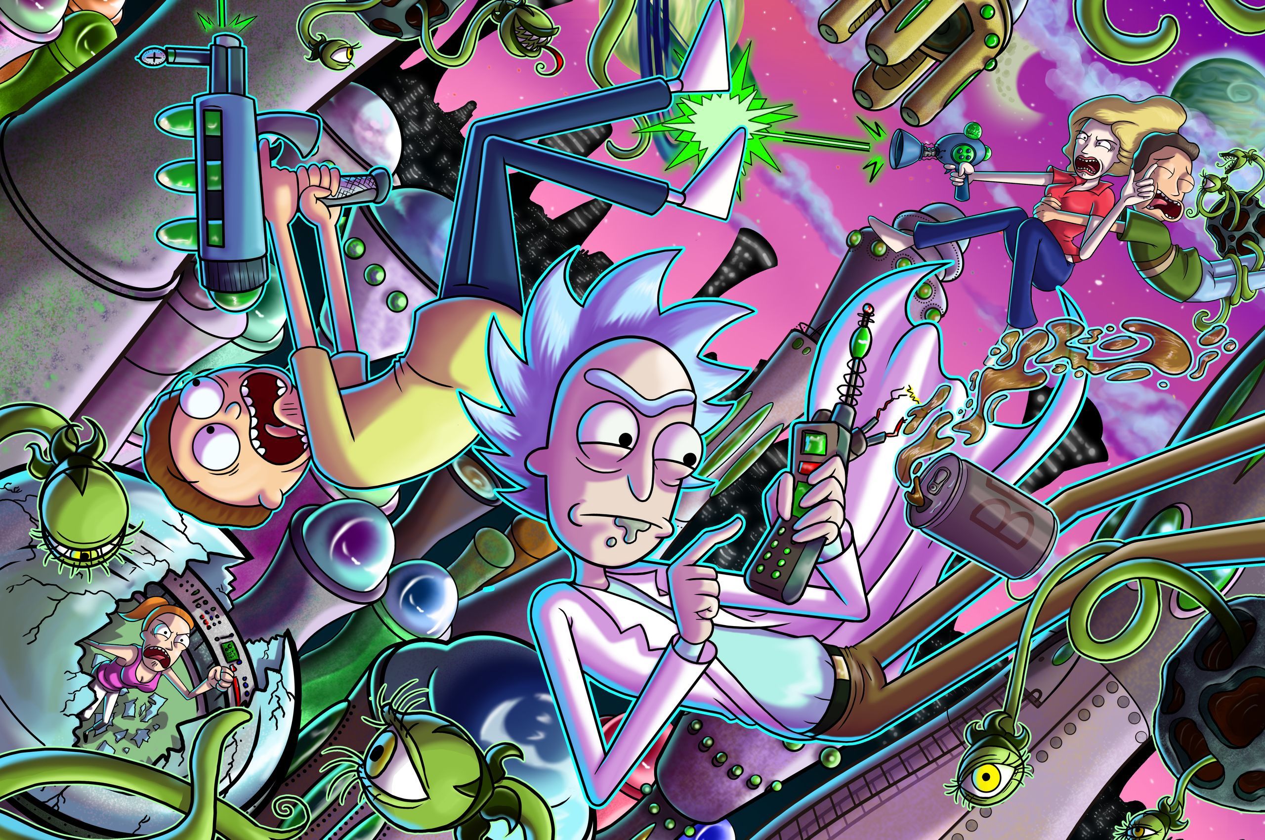 Download Rick And Morty Trippy Snakes Wallpaper