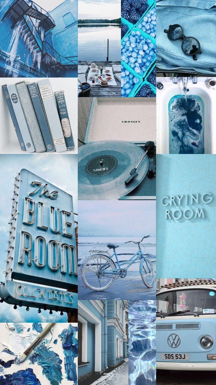 Dark Blue Aesthetic Collage Neon Blue Collage Wallpaper / Check out our