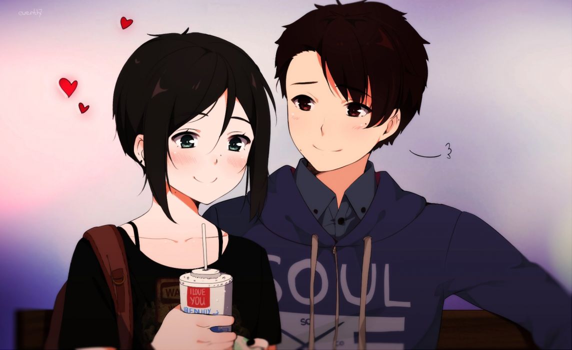 Short Hair Anime Couple Wallpapers On Wallpaperdog