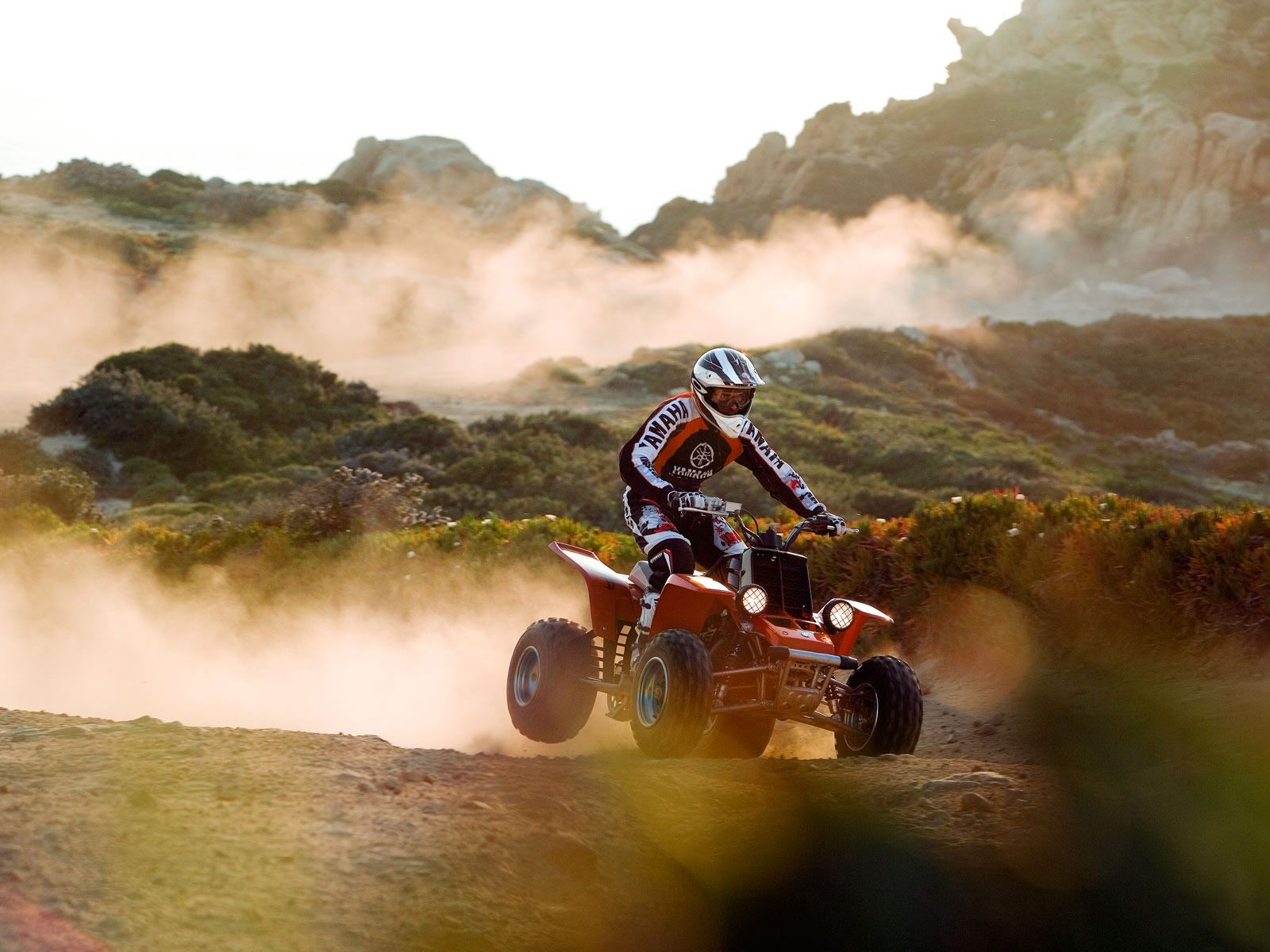 Premium Photo  Atv extreme quad cross mx rider riding on sand track  background generative ai