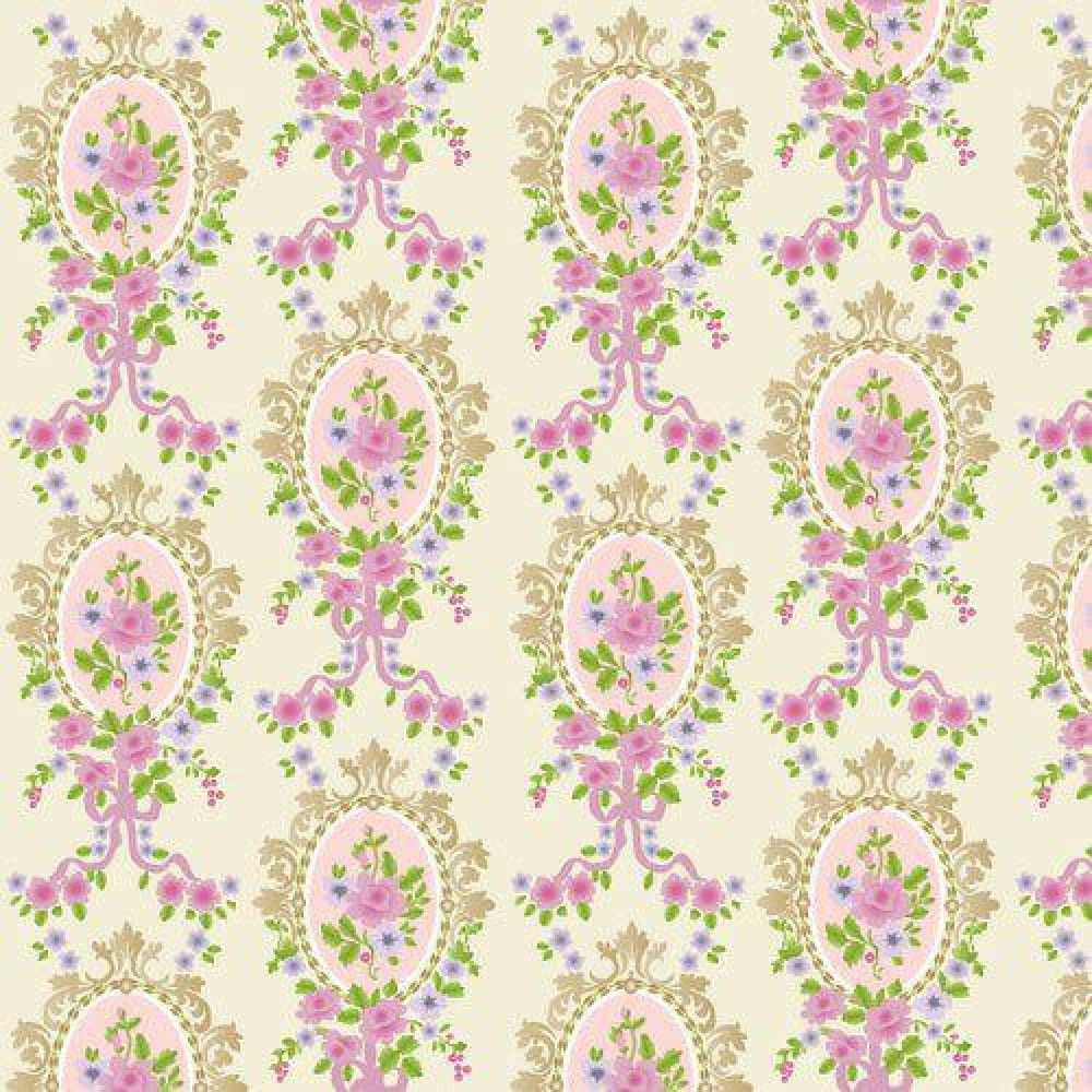 lilac flowers on cream dolls house wallpaper 