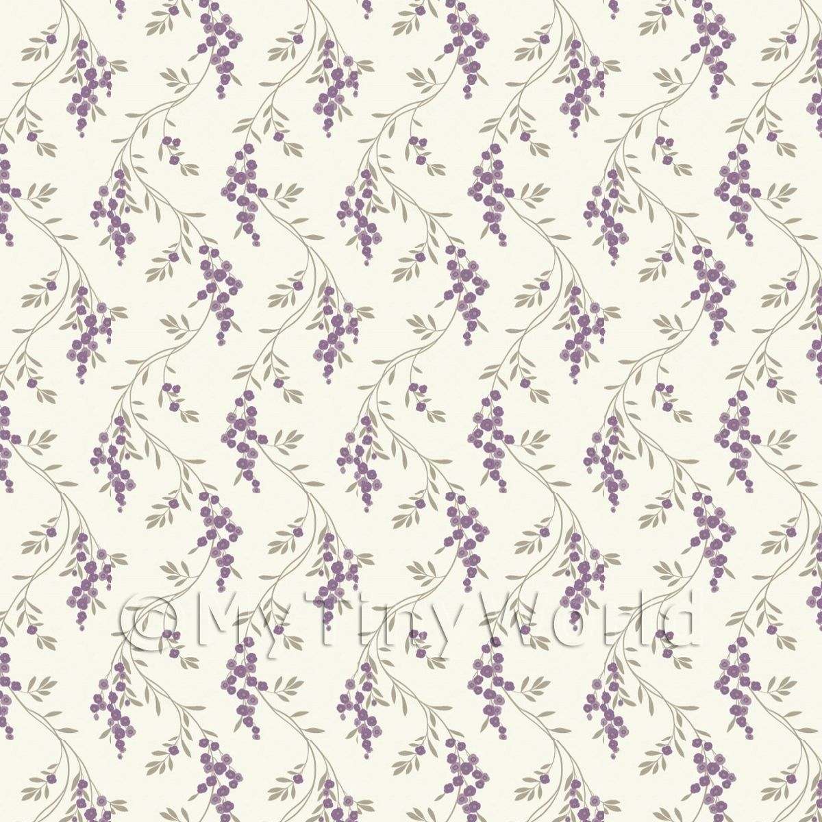 Dolls House Miniature Pink And Violet Mixed Flowers On Cream Wallpaper 