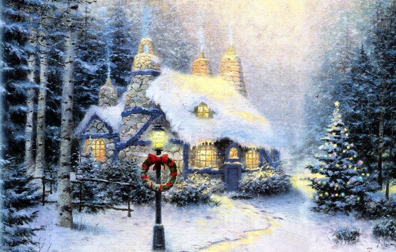 HD wallpaper Classic Christmas Painting by Thomas Kinkade Thomas Kinkade  Village Christmas wallpaper  Wallpaper Flare