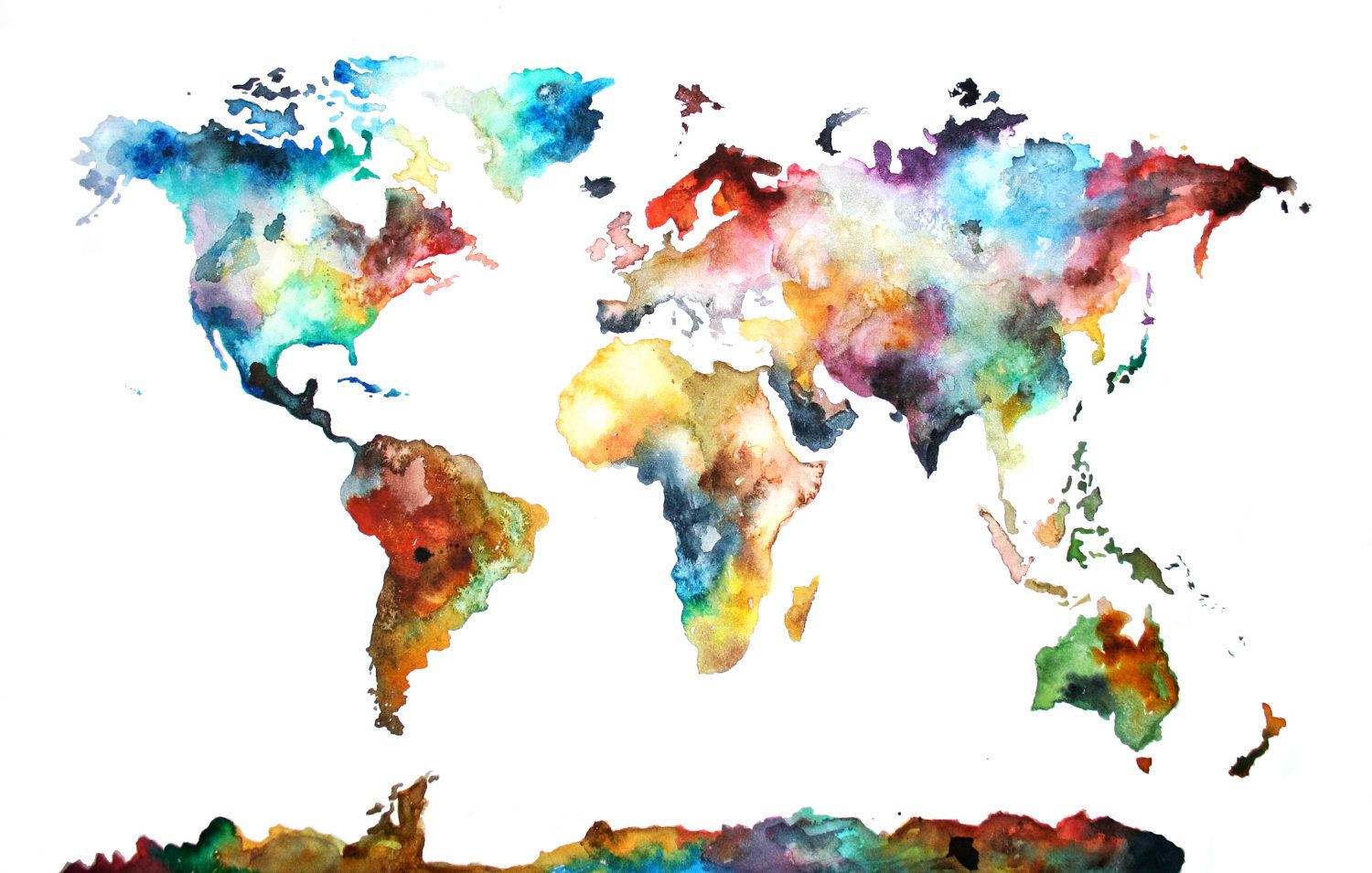 World is colours. Креативные карты. Акварельные краски на белом фоне.