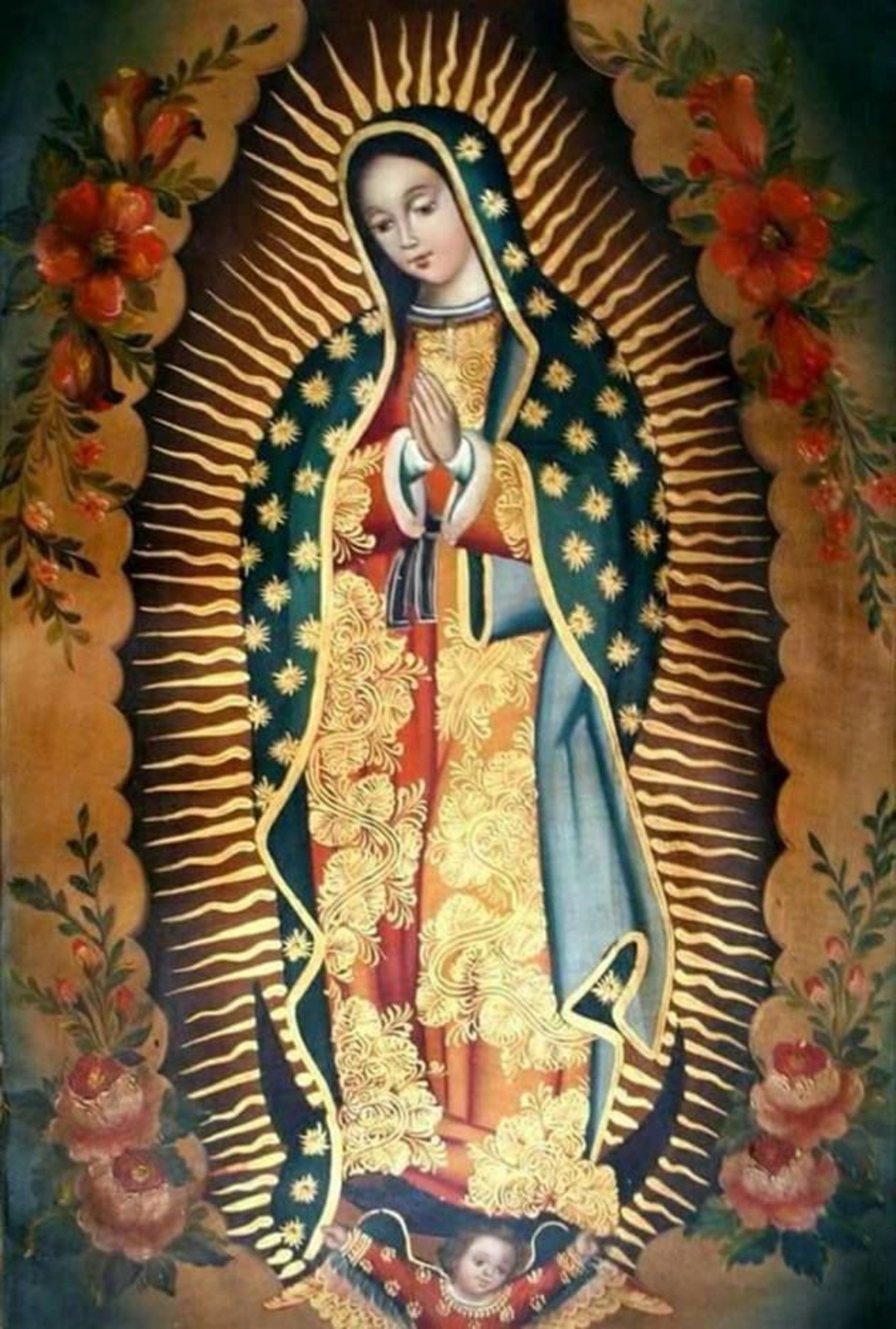 Nuestra Lady De Guadalupe Vintage. Impresión De Arte Bloque D02