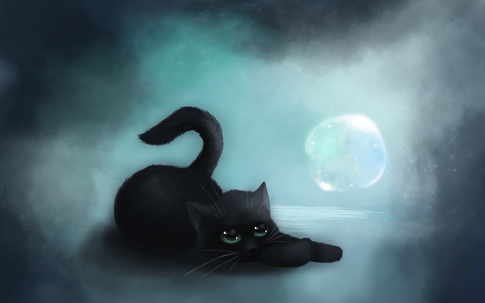 Download Cute Cat Aesthetic And Crescent Moon Wallpaper