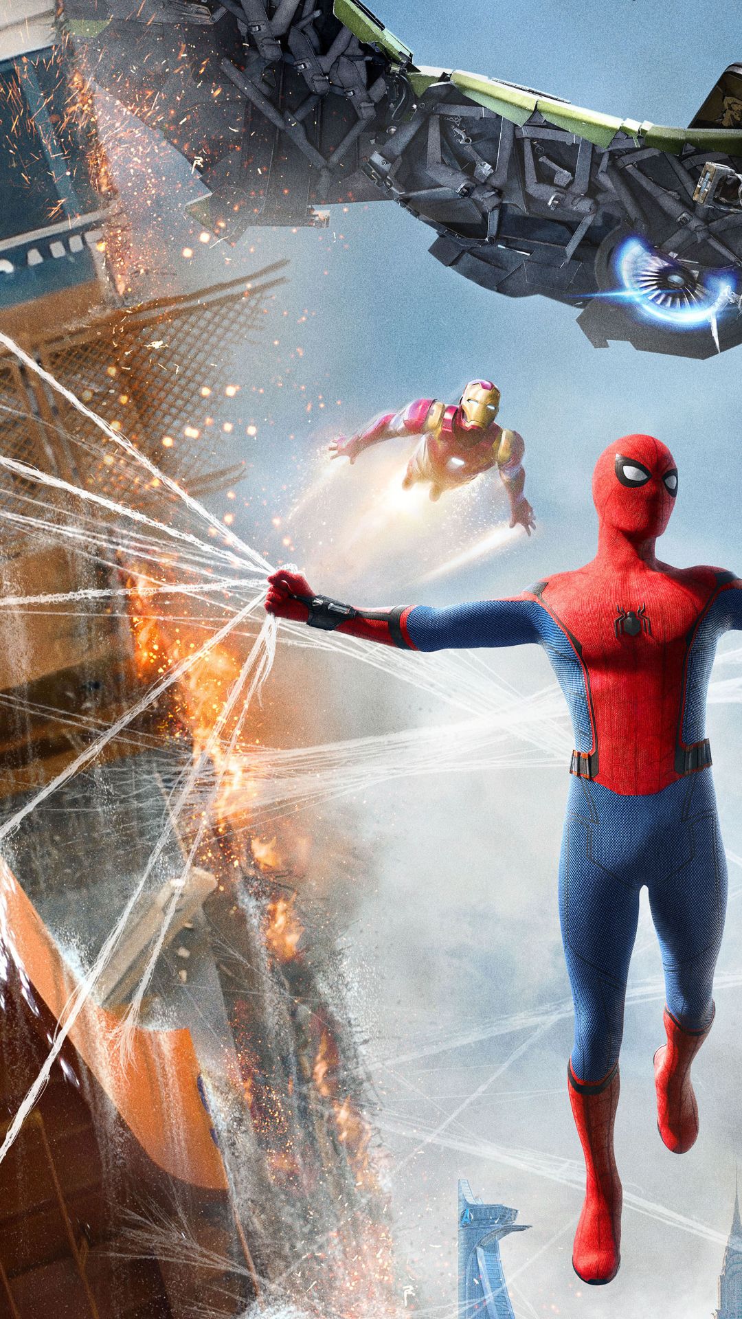 Spider-Man: Homecoming movie - Spiderman in action with Ironman 2K wallpaper  download
