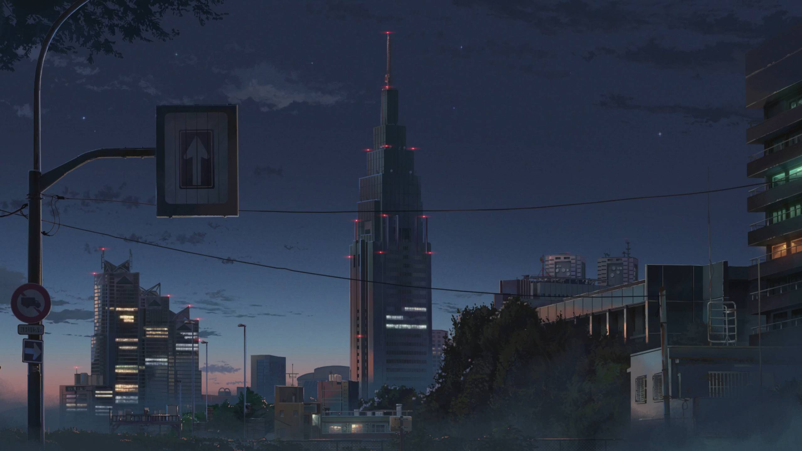 Anime Background City Night Wallpaper 4K