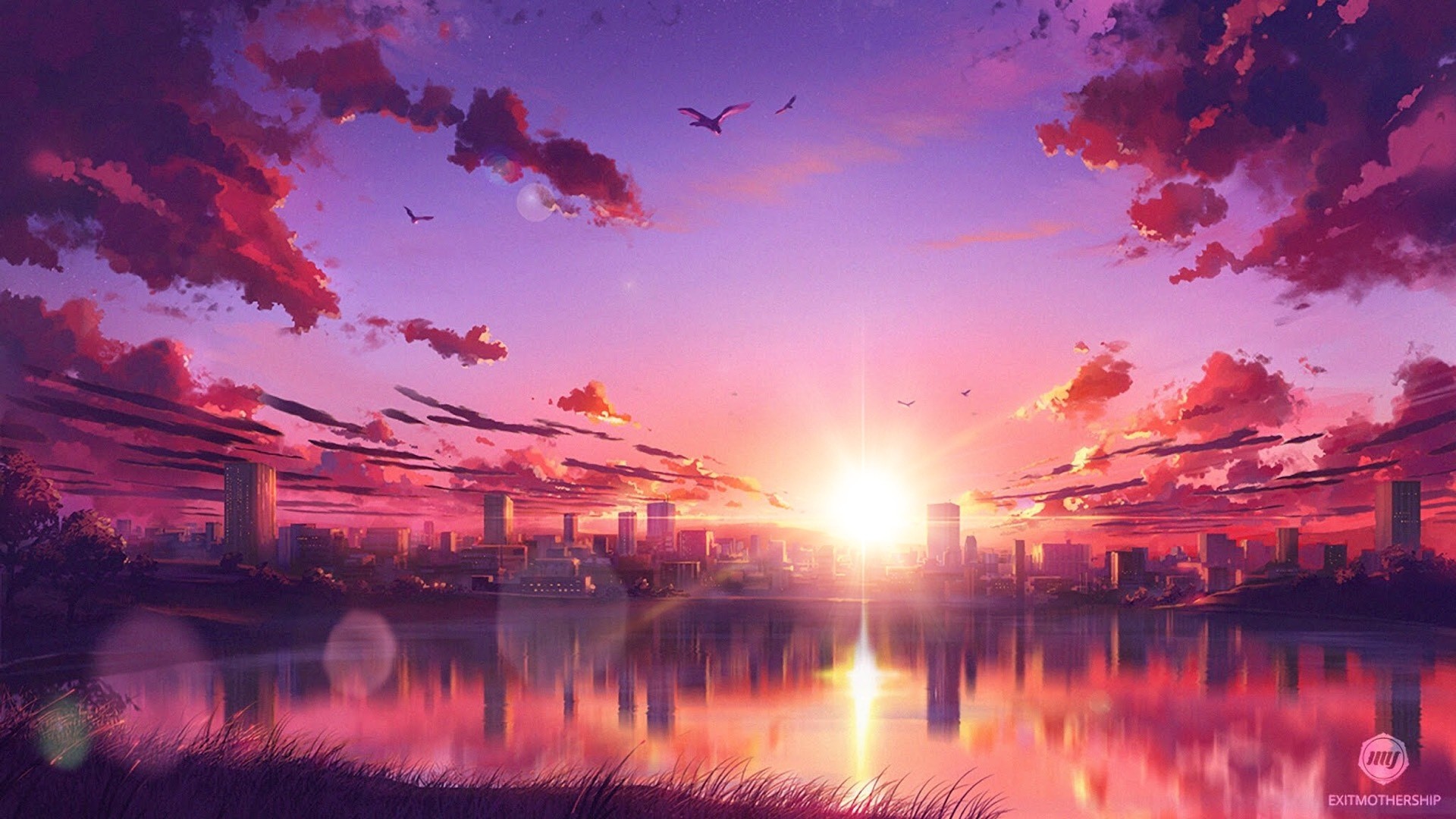 purple aesthetic anime scenery gif  WiffleGif