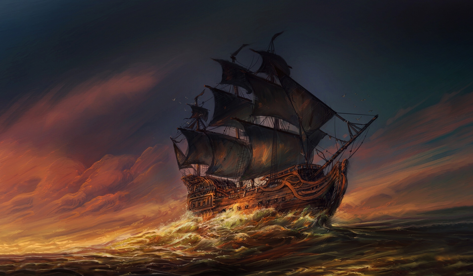 Ship On Sea Fantasy Wallpaper + Wallpapers Download 2023