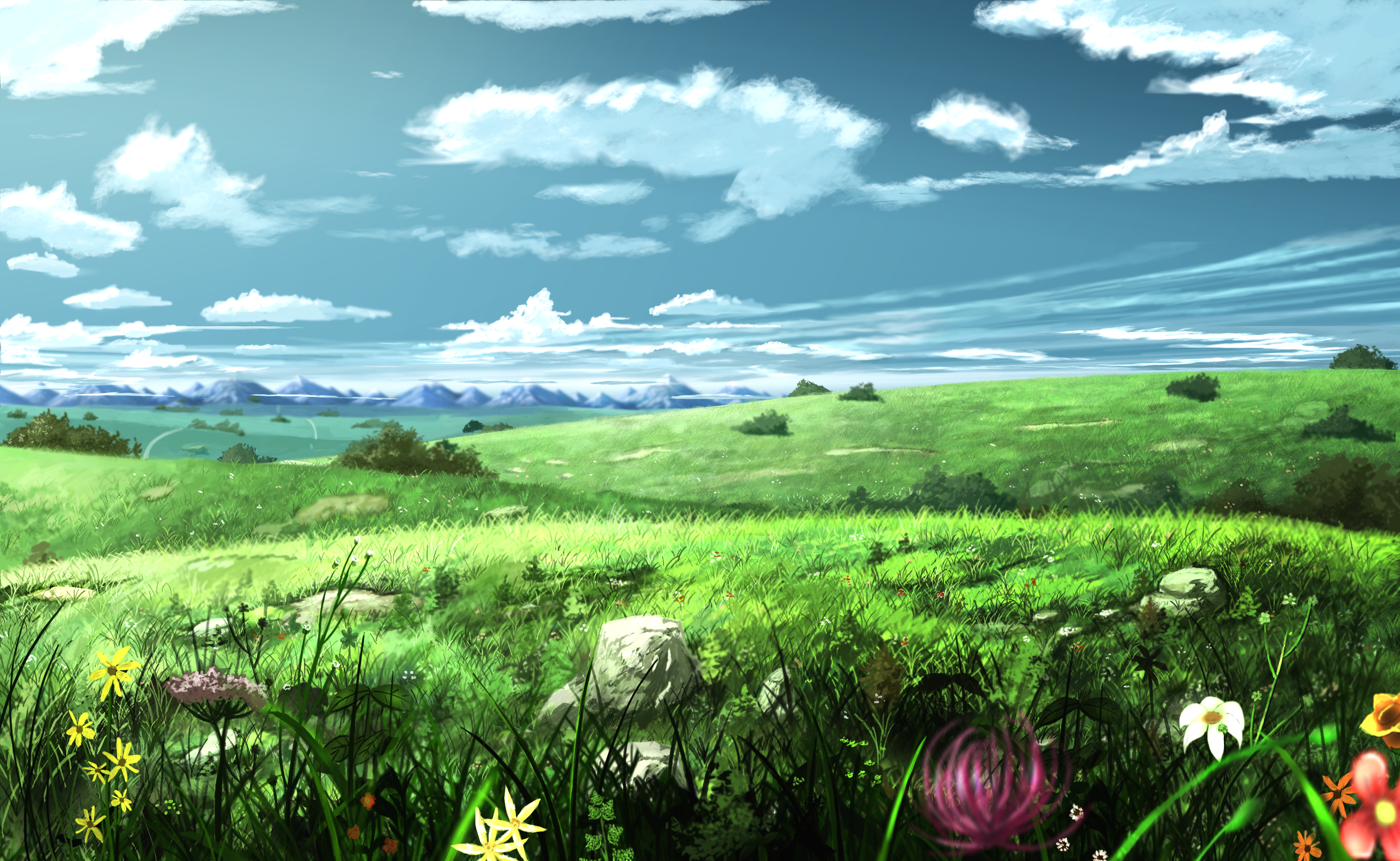 Anime landscape, mountains, scenic, clouds, stars, stream, Anime, HD  wallpaper | Peakpx