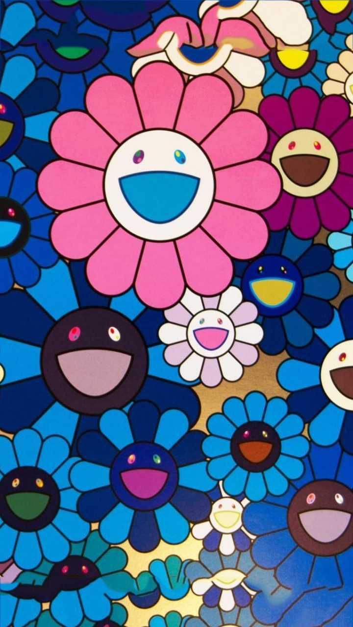 Takashi Murakami Art  Blue Flowers And Skulls  HD wallpaper  Pxfuel
