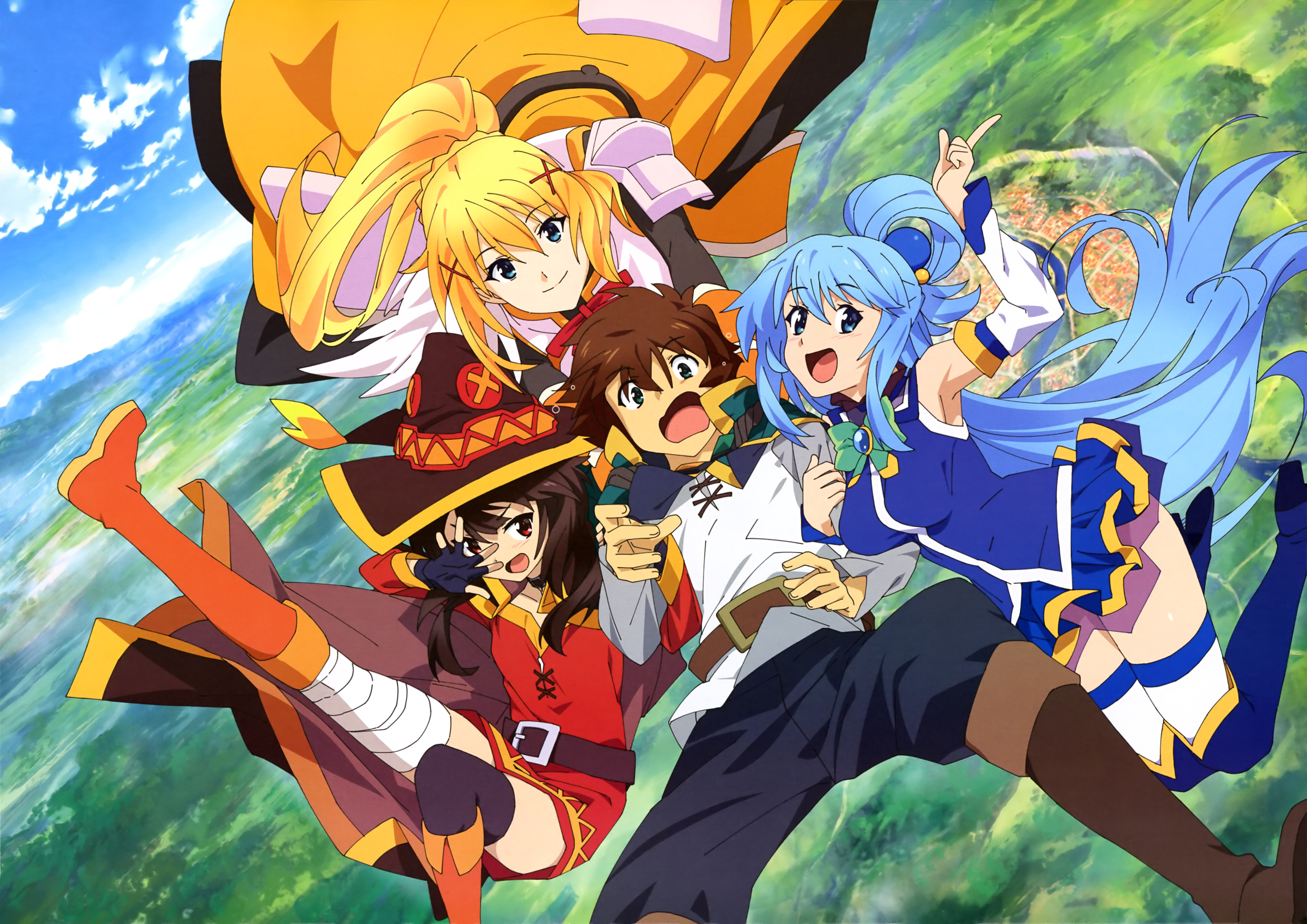 1920 X 1080] A wallpaper of the anime Konosuba I made. Took me 3 hours(  It's my first wallpaper)