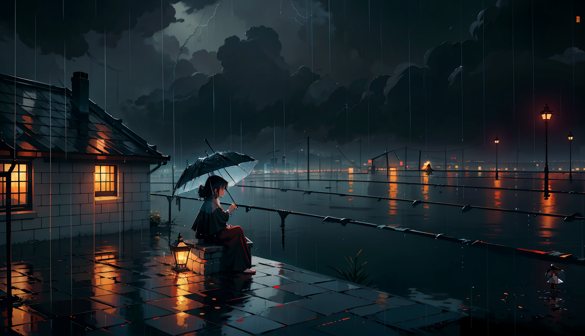 Anime Black Cat In The Rain Live Wallpaper