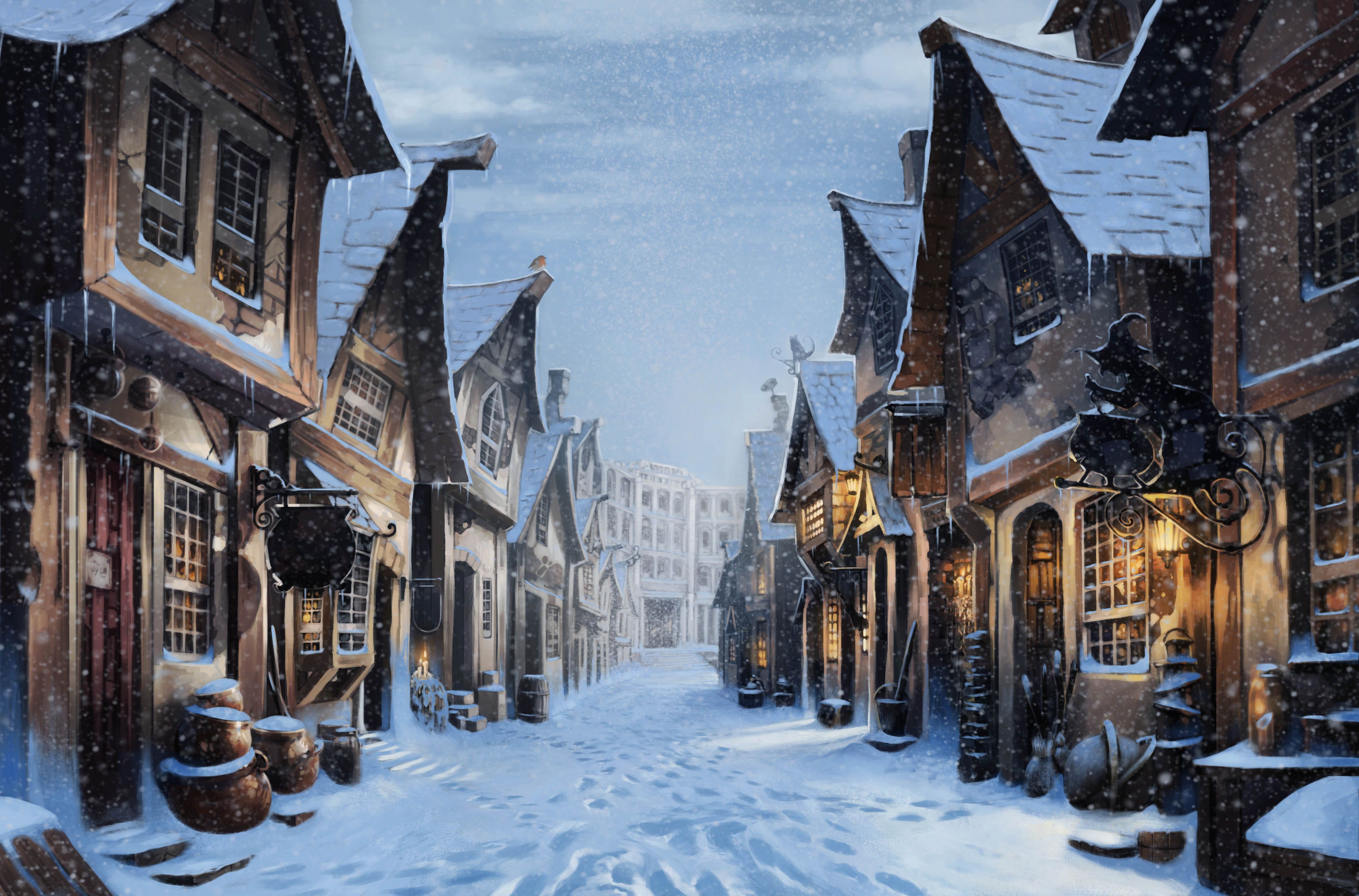 Khám phá ngôi làng Giáng Sinh tuyệt đẹp của Harry Potter thông qua bộ ảnh nền độc đáo. Những hình ảnh về ngôi làng trang trí đầy màu sắc, những chiếc đèn lấp lánh và những ngôi nhà trong truyền thuyết của Harry Potter sẽ khiến bạn cảm thấy thích thú.