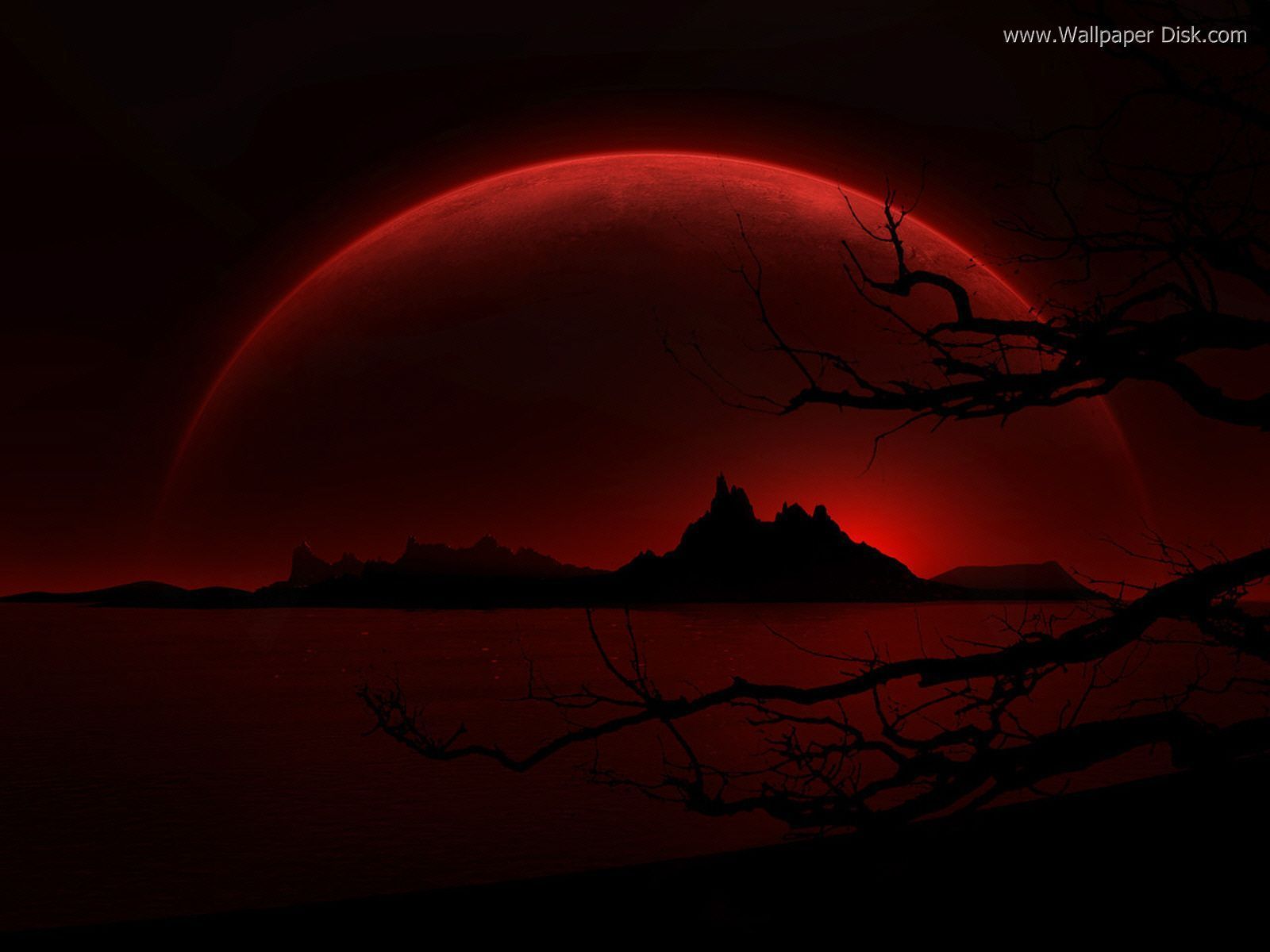 Lake landscape with a red moon, 4k wallpaper Stock Illustration | Adobe  Stock