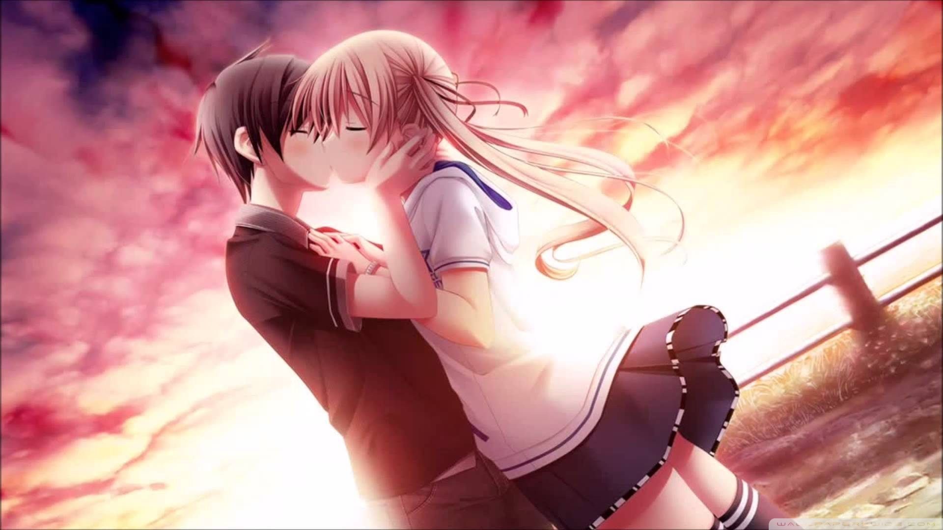 Anime Couple Kissing Each Other With The Sun Behind Them Background Wife  Lovers Picture Background Image And Wallpaper for Free Download