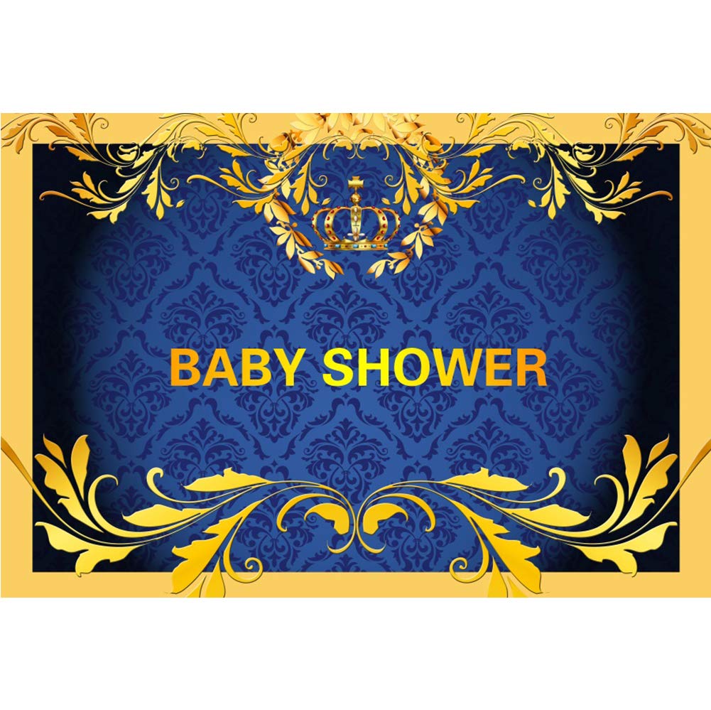 Sensfun Royal Prince Baby Shower Backdrop Gold Crown Royal Blue Curtain Throne Photography Background 7x5ft Welcome Little Prince Boy Baby Shower Banner Backdrops 