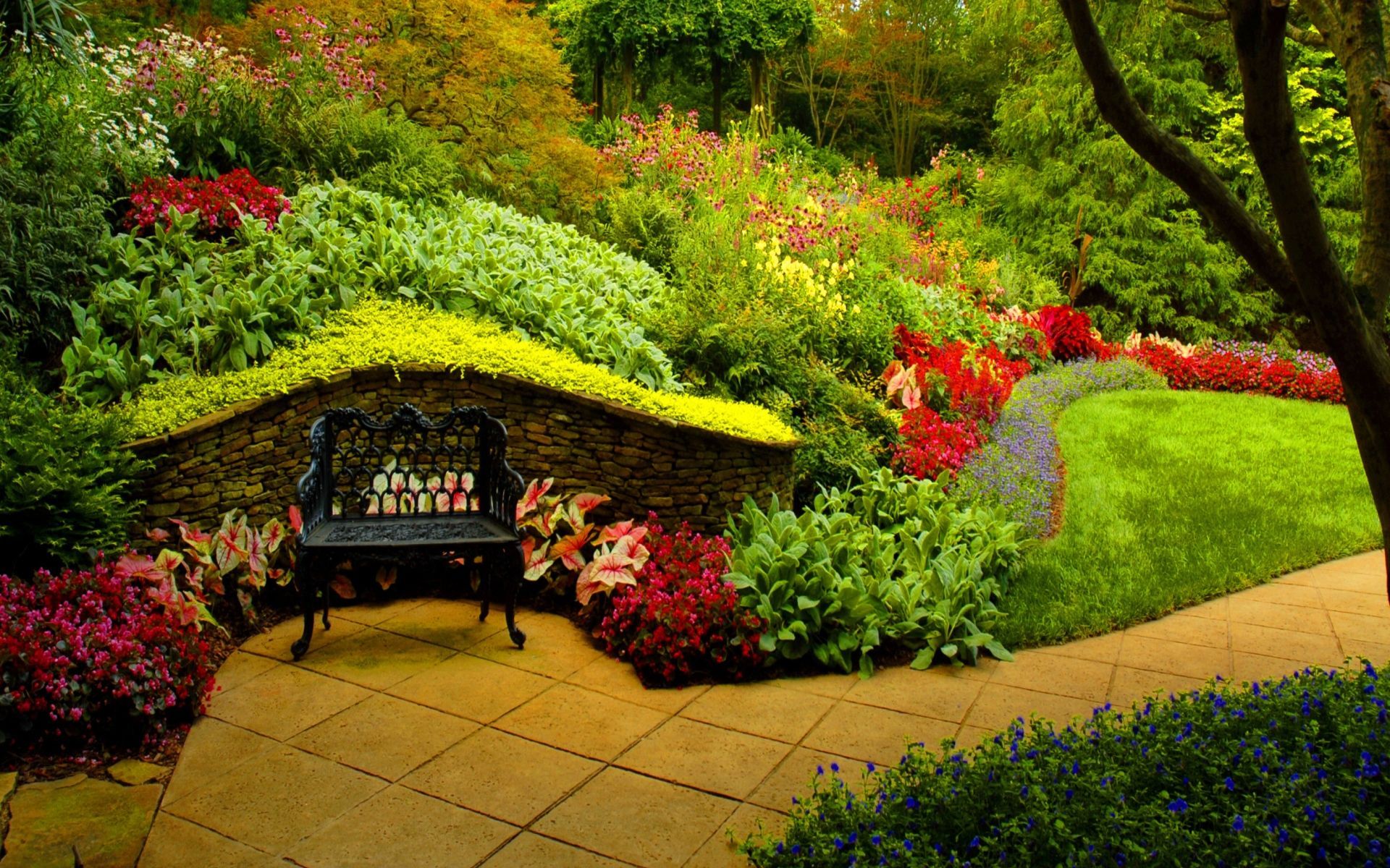 HD wallpaper: flowers, garden, stairs | Wallpaper Flare