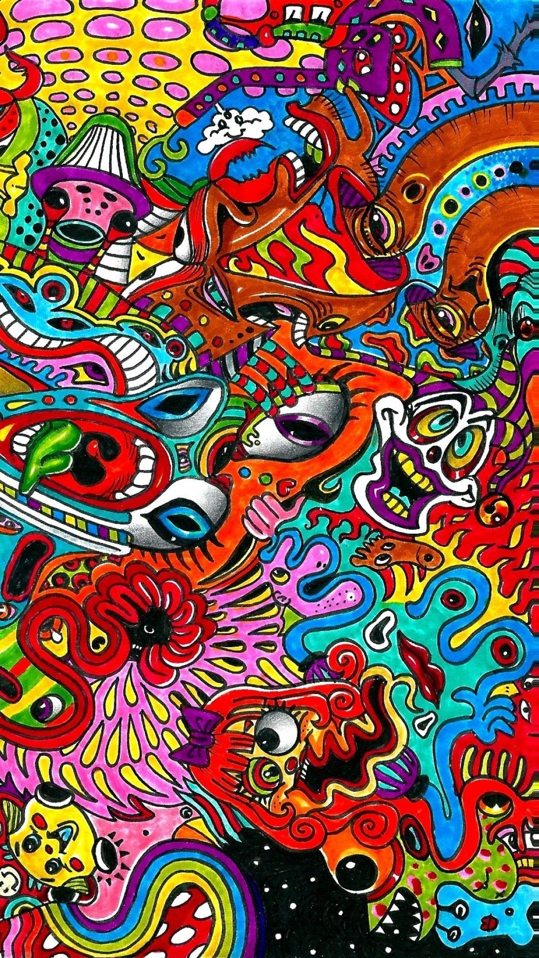 Trippy mushroom background. Acid psychedelic magic wallpaper