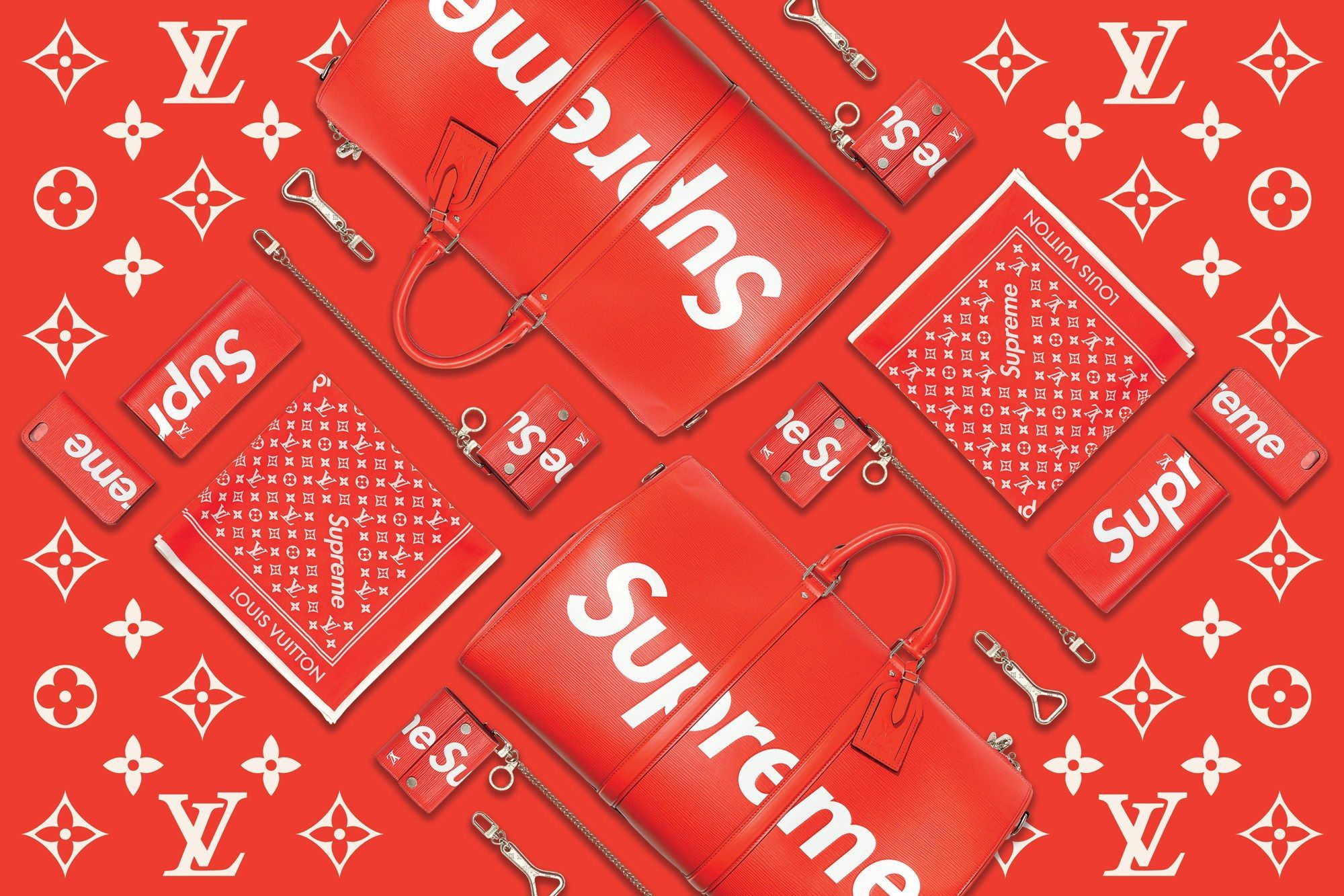 Download Red Supreme Louis Vuitton Sticker Wallpaper