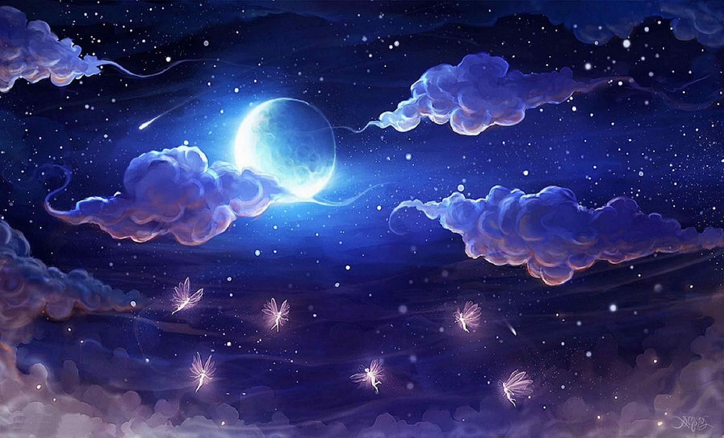 Twilight Moon Wallpaper 4K, Valley, Mountain range, Night sky