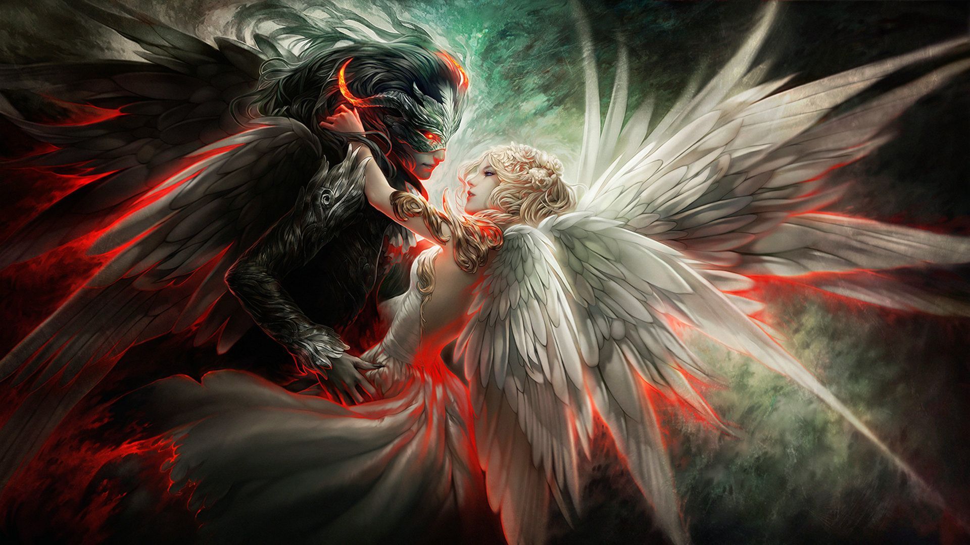 anime angel boy and demon girl love