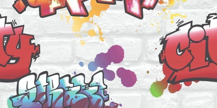 1590x1590 Kids Club Neon Graffiti White Wallpaper by Rasch 272901