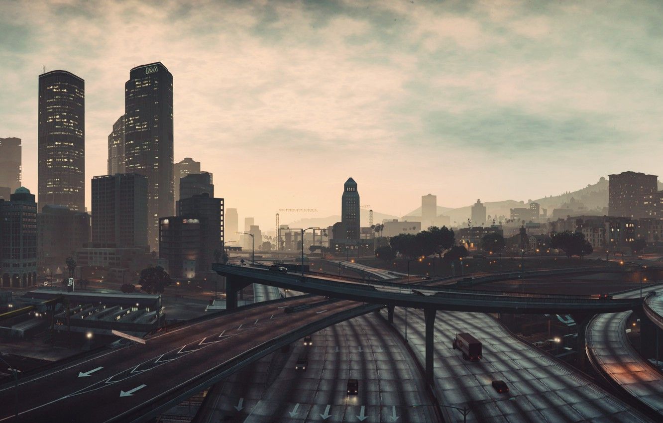 1332x850 Wallpaper city, game, street, Grand Theft Auto V, GTA V, GTA 5