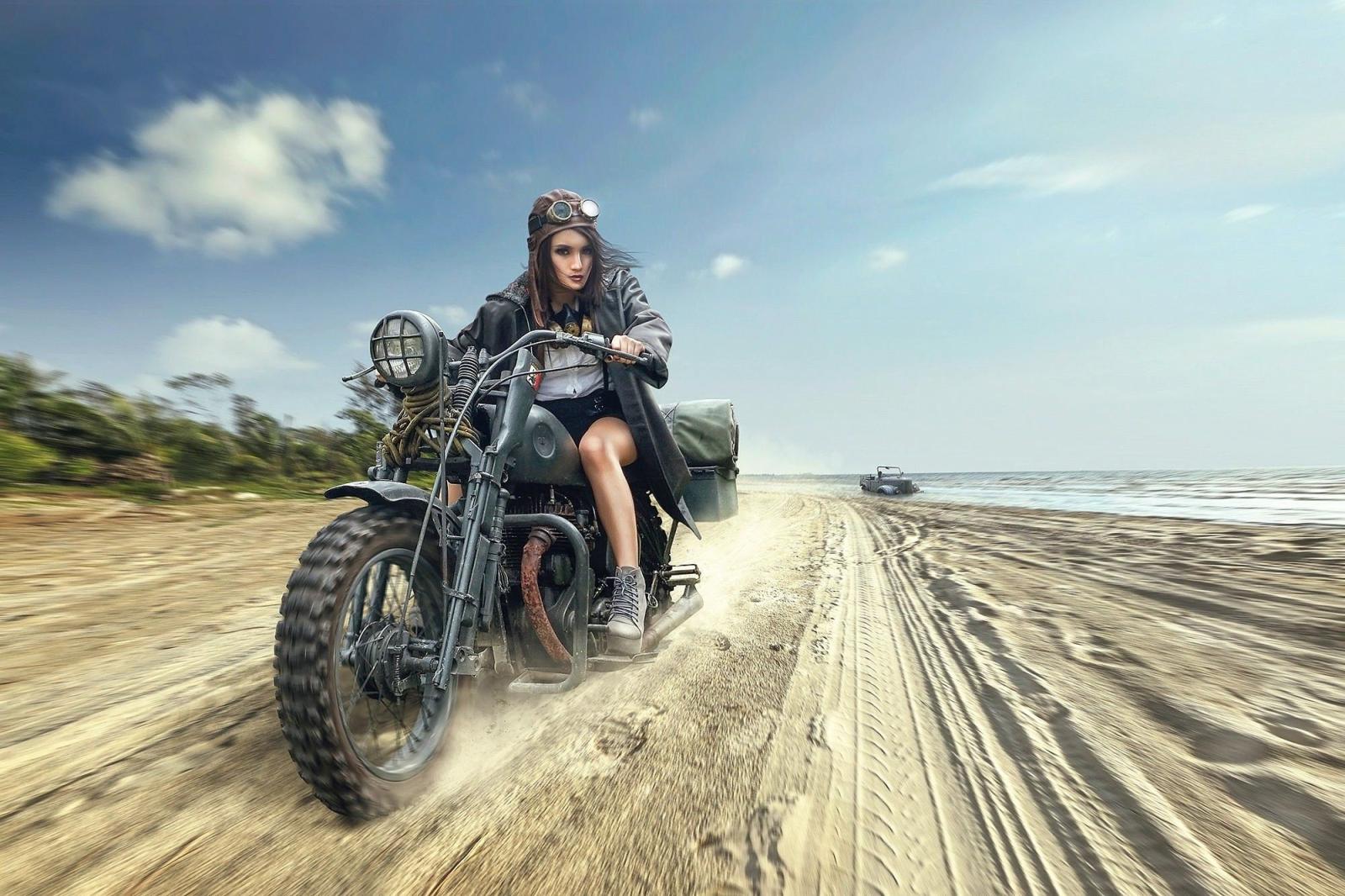 2000x1333 Wallpaper : sand, motorcycle, vehicle, women with motorcycles