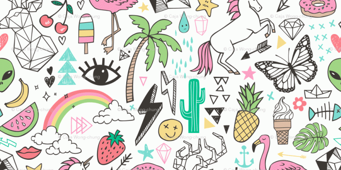 900x900 Summer Doodle Geometric Triangle Deer & Unicorn Rainbow Cactus