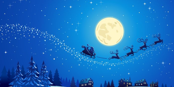 2560x1600 Christmas Eve Santa Claus Raindeer Sleigh Moon Desktop Wallpaper
