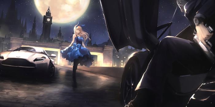 2513x1080 Anime Car And Blonde Girl Gangster, HD Anime, 4k Wallpapers, Images