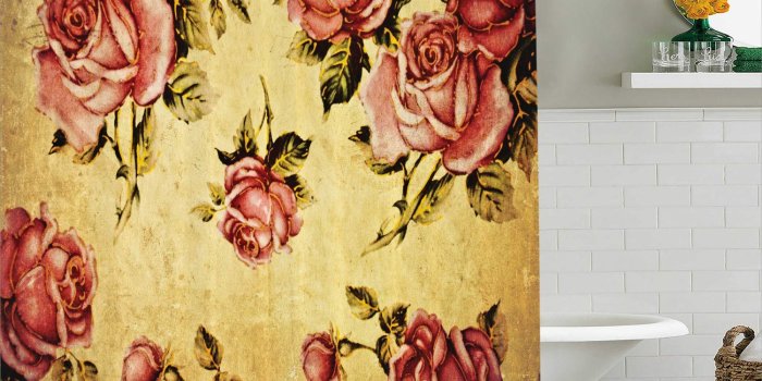1500x1380 Ambesonne Roses Decorations Shower Curtain, Old-Fashioned Victorian Style  Rose Pattern with Dramatic Color Boho Art Design, Fabric Bathroom Set with 