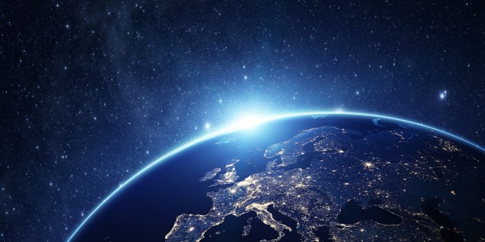 2048x1152 Download 2048x1152 Earth, Stars, Lights, Galaxy Wallpapers