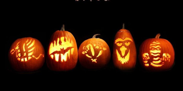 1366x768 Download wallpaper 1366x768 halloween, holiday, pumpkin, faces