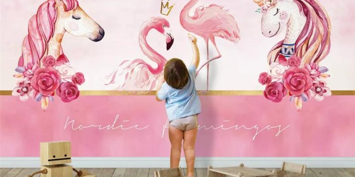 1000x800 Custom Fashion Modern Stereo Wallpaper Nordic Pink Couple Flamingo Unicorn  Background Wall Papers Home Decor Behang